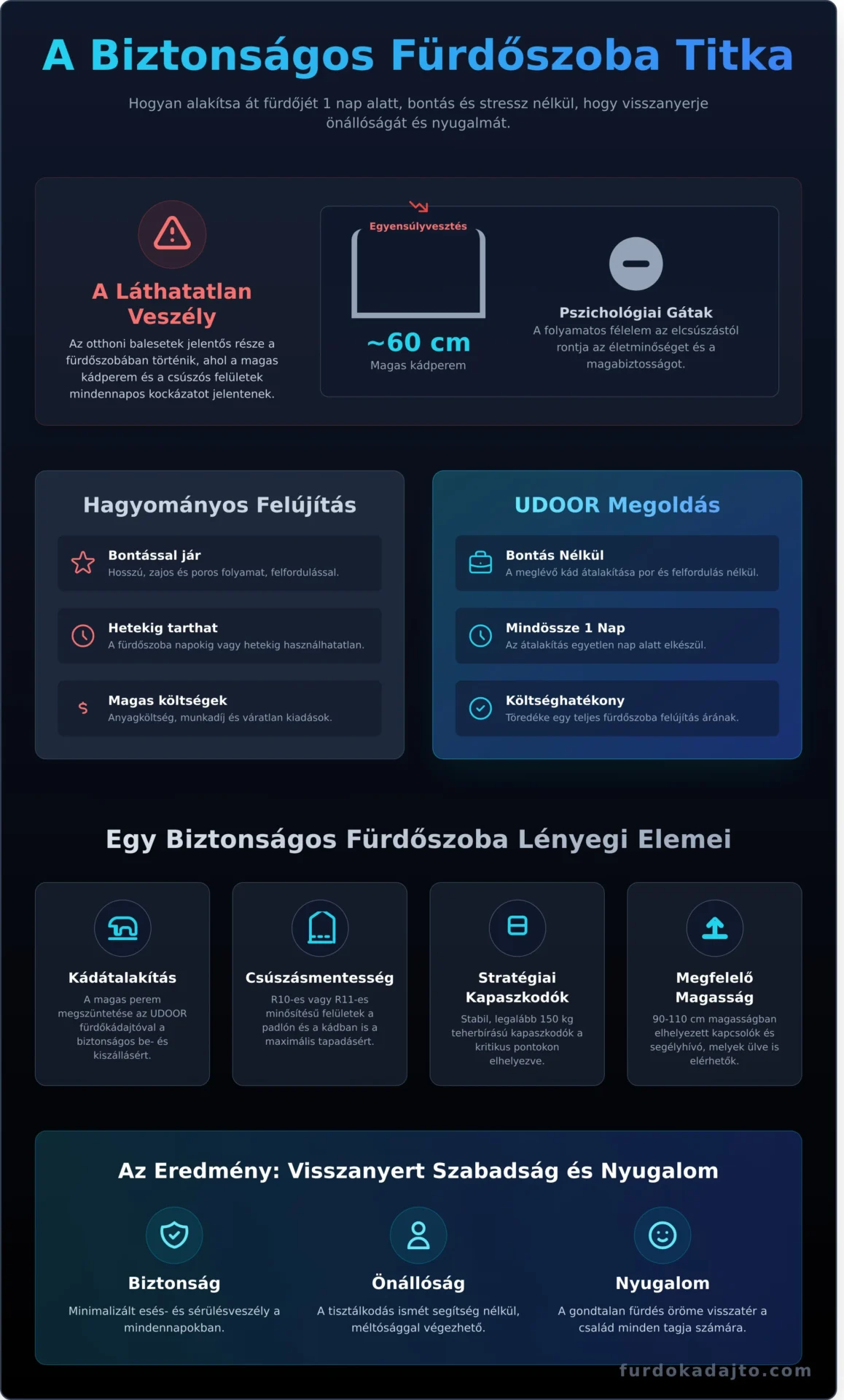 Akadálymentes fürdőszoba kialakítása 2026-ban: Biztonság bontás nélkül - Infographic