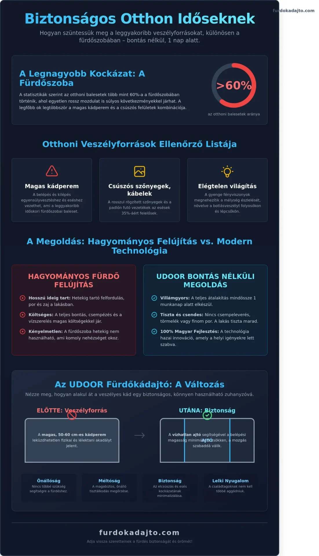 Biztonságos otthon időseknek: Teljes útmutató az akadálymentesítéshez 2026-ban - Infographic