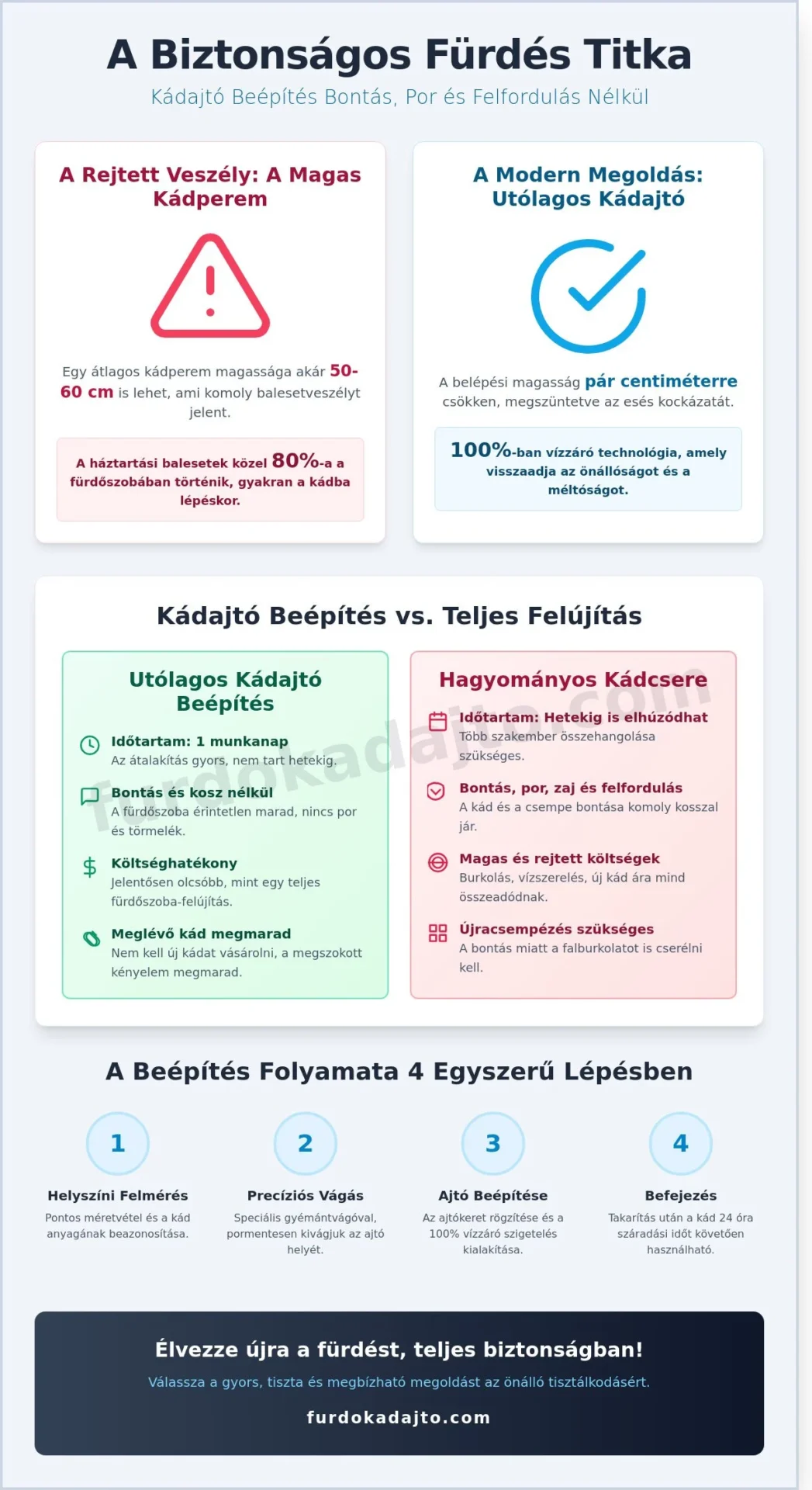 Fürdőkád ajtóval 2026: Akadálymentes fürdés bontás és felfordulás nélkül