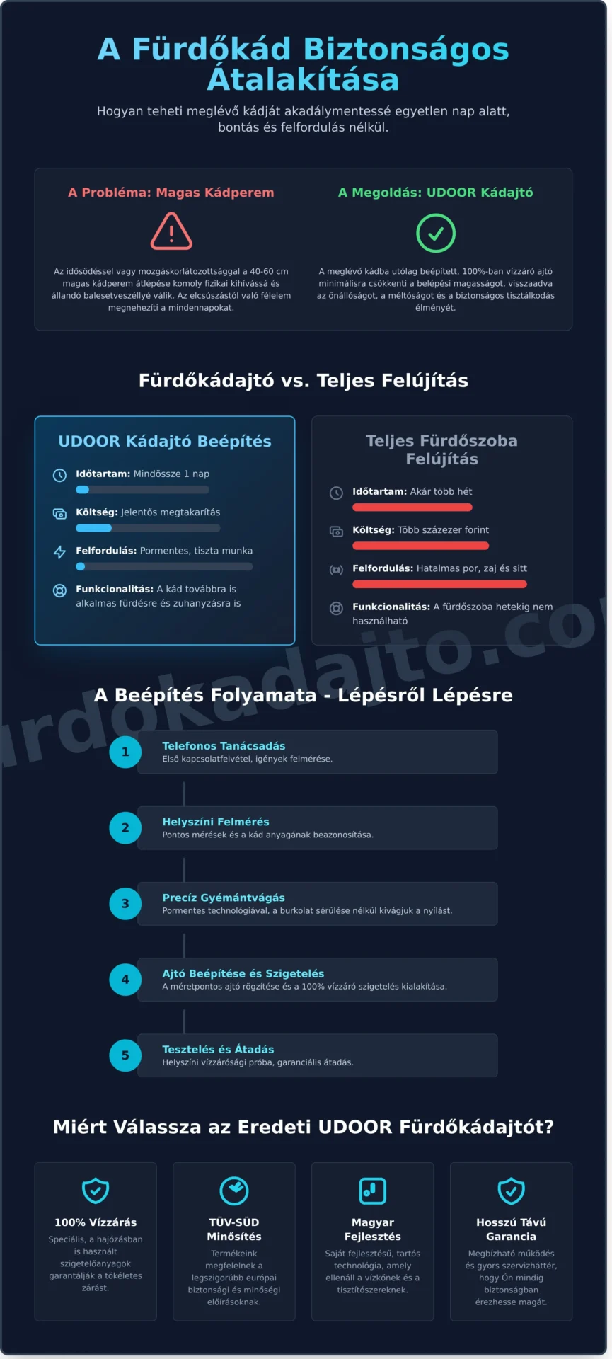 Fürdőkádajtó beépítés 2026: Biztonságos fürdés bontás nélkül, egyetlen nap alatt - Infographic