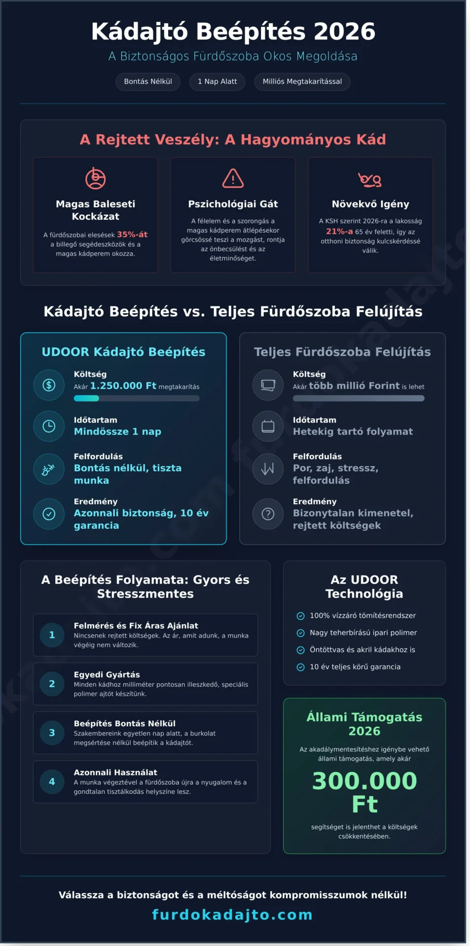 Kádajtó árak 2026: Mennyibe kerül a biztonságos és akadálymentes fürdés? - Infographic