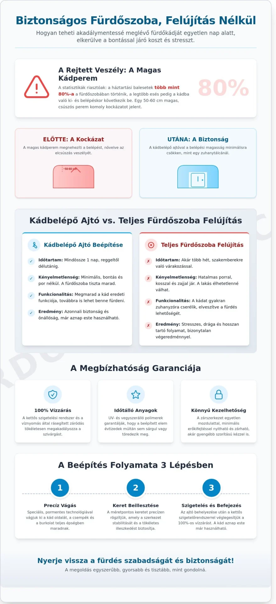 Kádbelépő ajtó: Biztonságos és méltóságteljes fürdés bontás nélkül 2026-ban - Infographic
