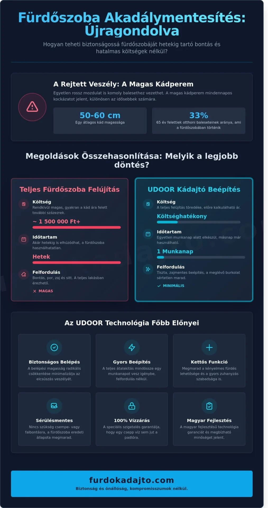 Zuhanyzós kád megoldások: Hogyan válasszunk biztonságos és kényelmes megoldást? - Infographic