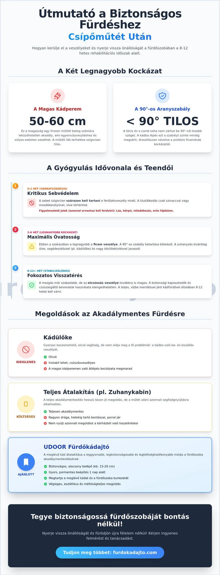 Csípőműtét utáni fürdés: Biztonsági útmutató és akadálymentes megoldások 2026-ban